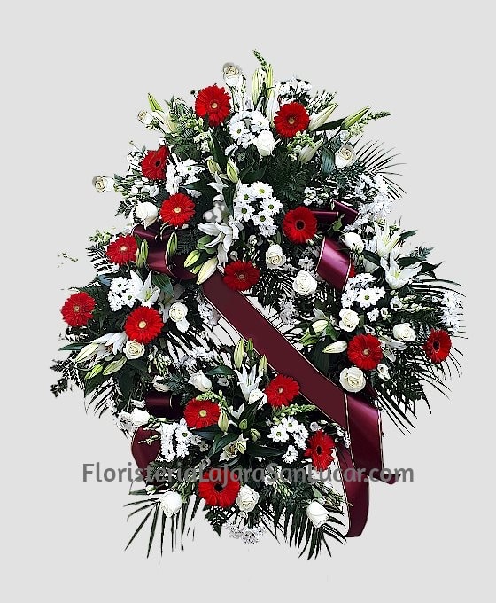 Corona de flores blanca y roja variada especial para tanatorio